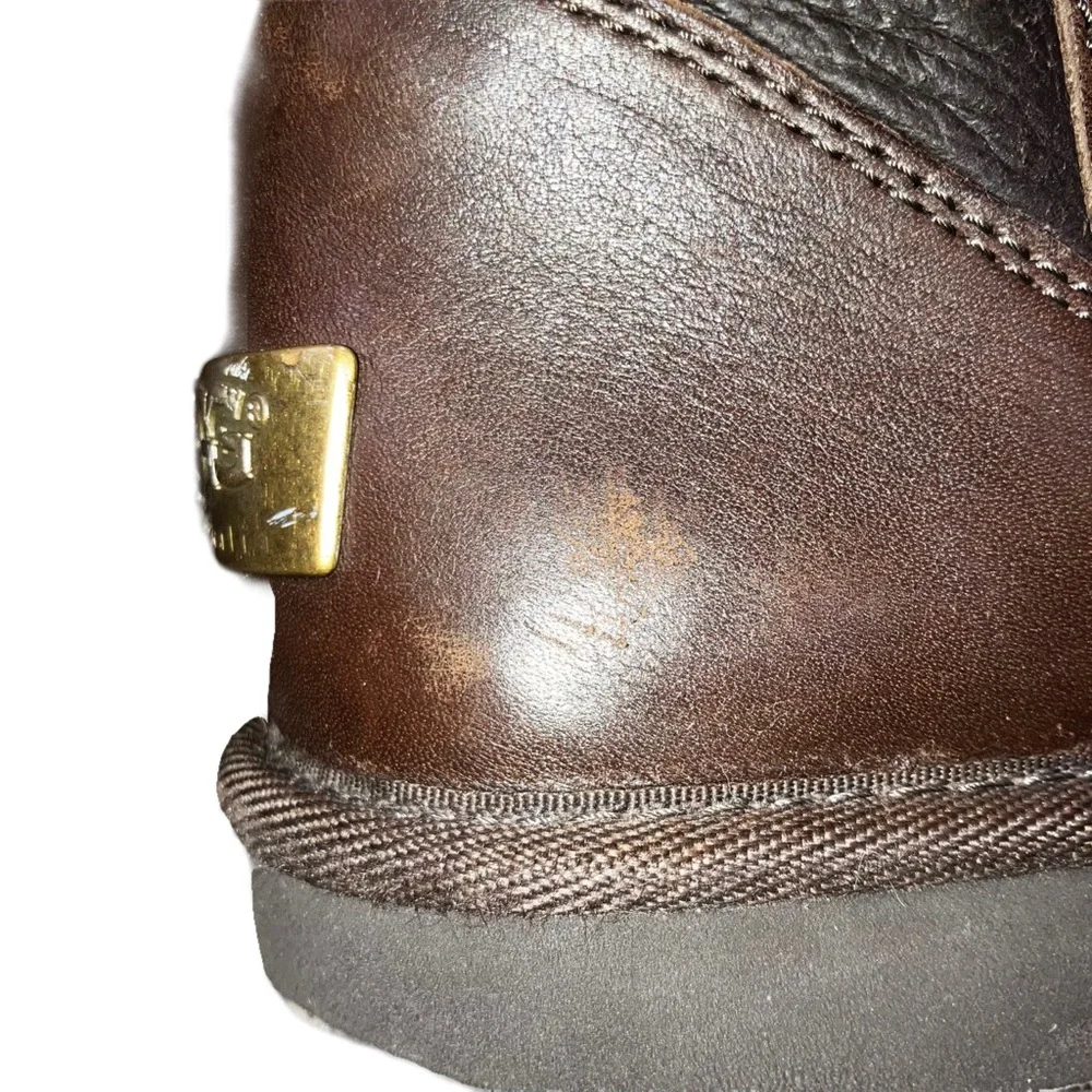 UGG Brooks Tall Boots Brown Leather Shearling Lined Flat Moto Style Women’s 6